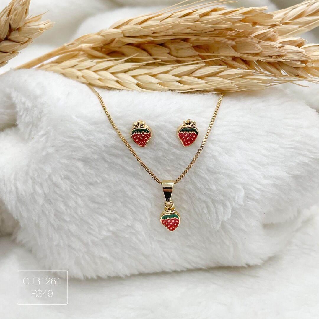 Conjunto Infantil Moranguinho Esmaltado Dourado